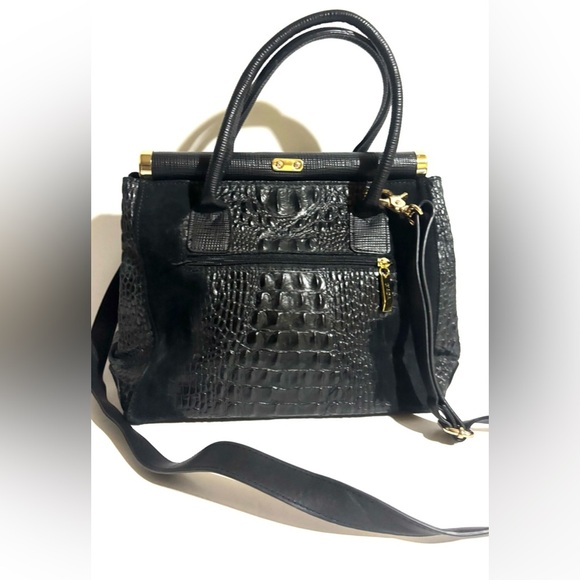 Giada Pelle croc embossed satchel Elegant Black Handbag - Picture 2 of 7
